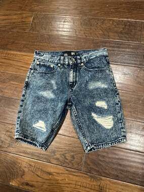 RSQ London Skinny Distressed Acid Wash Denim Shorts Size 30